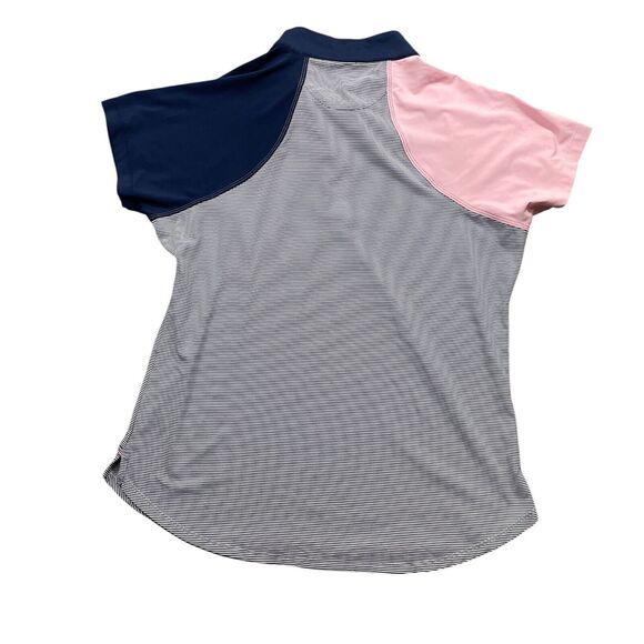 Peter Millar Large Womens Blue Pink Polyester Blend Polo 1/4 Zip Short Sleeve - Picture 4 of 4